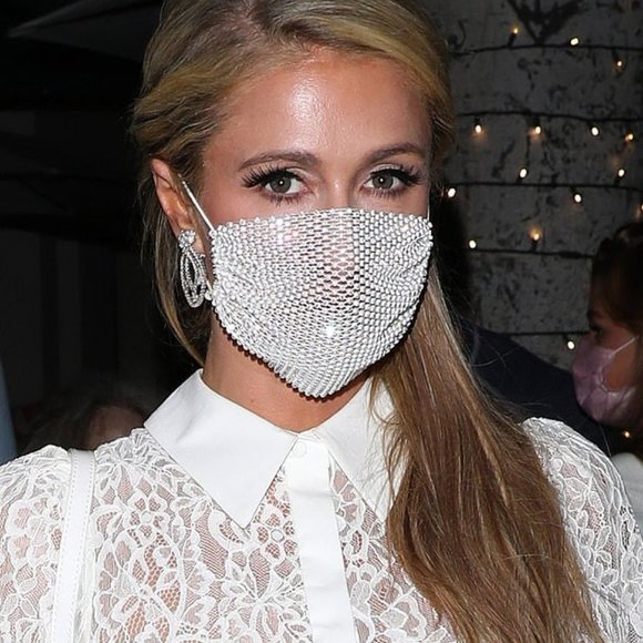 White Rhinestone Mesh Face Mask - Picture 3 of 9